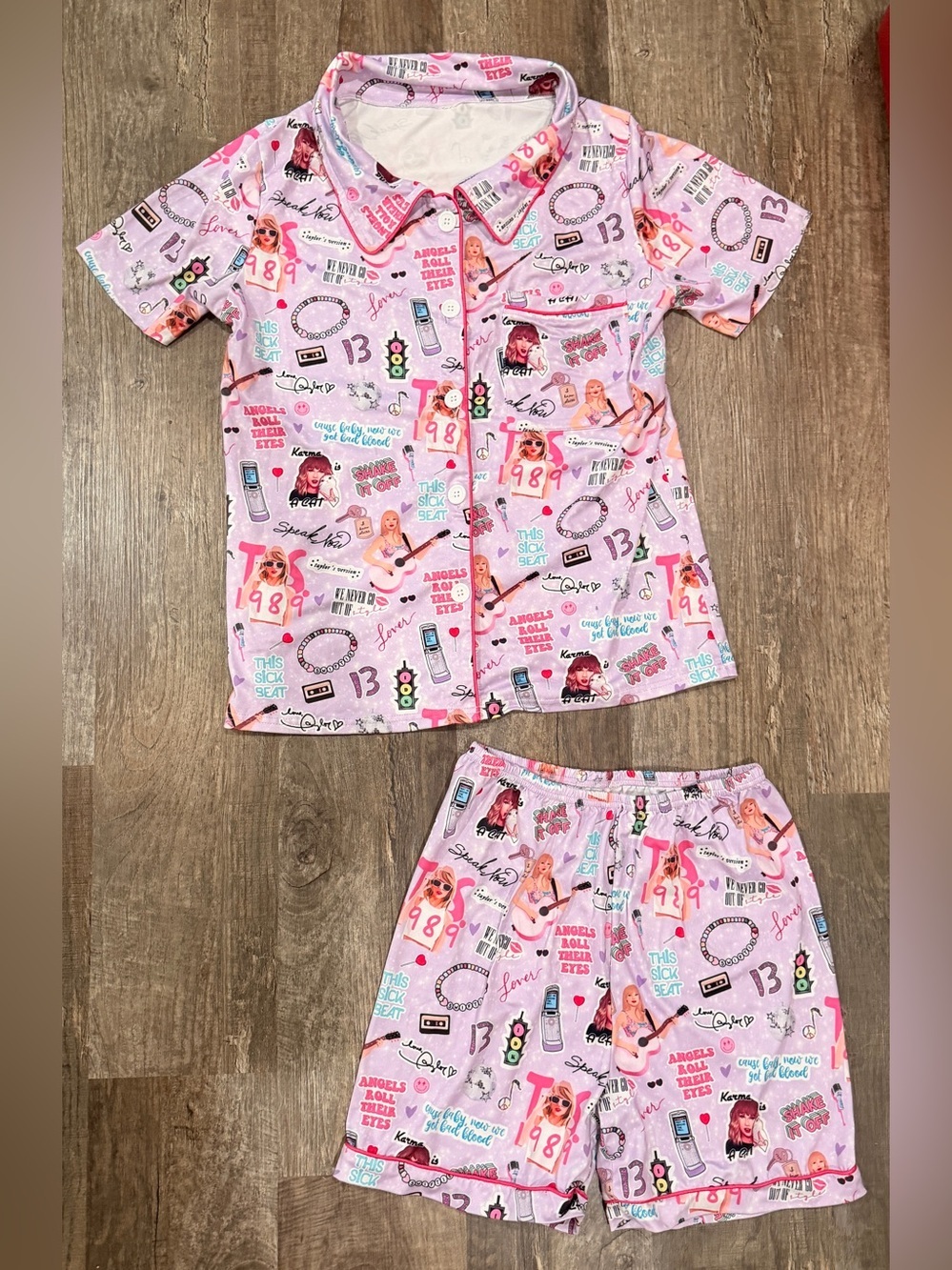 Taylor Swift Pink Graphic Short Pajama Set
